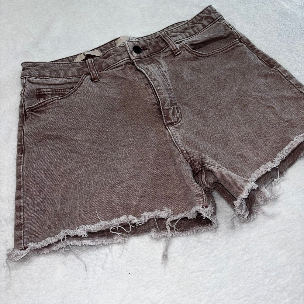 Vintage Midi Denim Shorts Mauve Frayed Raw Hem